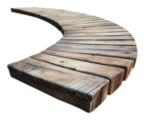 PNG Curved wooden pathway in a scenic outdoor setting