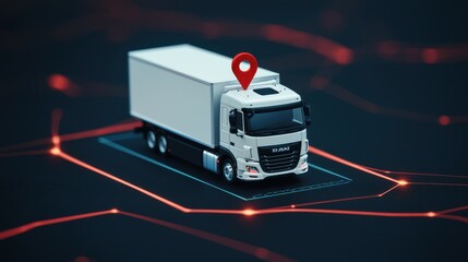 A stylized image of a truck with a location marker, representing logistics, delivery, and digital tracking. Sending, Delivery ,Tracking concept