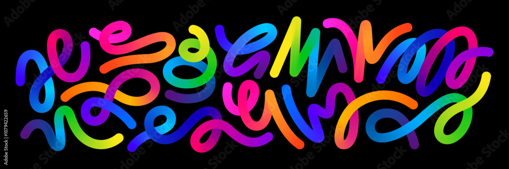 Fototapete Abstract Color Lines with a Gradient. Vector Pattern with Splash Shapes. Wavy Swirl Design Elements. Squiggly Spiral Background