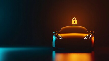 A single glowing lock icon hovering above a parked car on a minimal gradient backdrop.