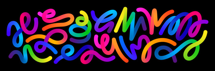 Abstract Color Lines with a Gradient. Vector Pattern with Splash Shapes. Wavy Swirl Design Elements. Squiggly Spiral Background