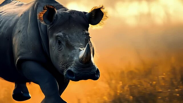 rhino in the sunset