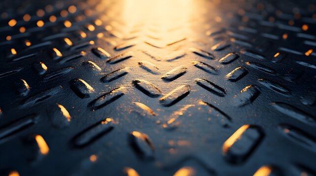 Steel diamond plate, 3D rendered with fine brushed texture, raised diamond shapes illuminated by soft light, minimalistic and modern