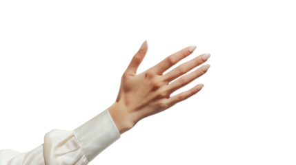 Beautifully female hand holding something on white transparent background

