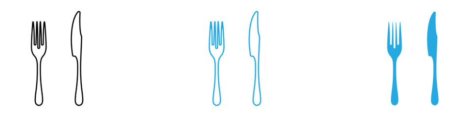 Fork and Knife Icon Set Vector illustration in black