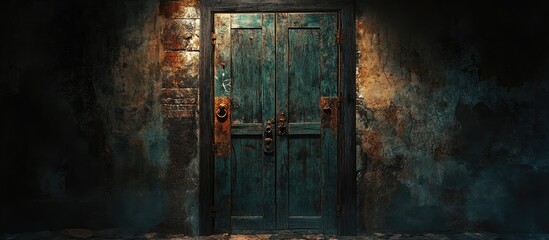 Mysterious old door with rusted locks symbolizing ancient beliefs and secrets