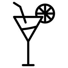 Minimalist Line Art Cocktail Glass with Lemon Slice Icon