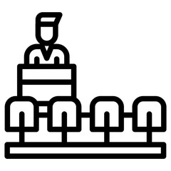 Minimalist Line Art Person on Platform Behind Podium Icon