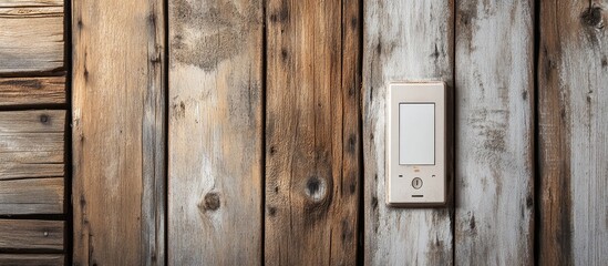 Remote control and switch mounted on a rustic wooden wall designed for energy management