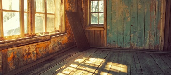 Old wooden interior with retro film filter stylish ambiance for social media photography