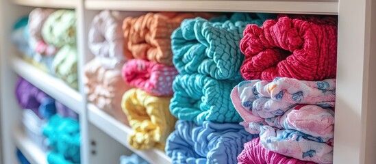 Fototapeta premium Organized nursery dresser filled with colorful baby diapers and soft scarves essential for infant care and style