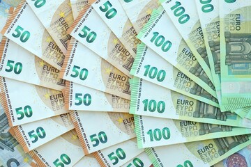 Many real european euro banknotes in big pile