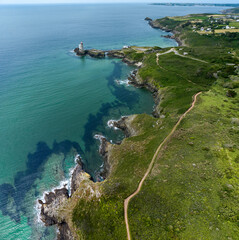 Aerial view of the Petit Minou Lighthouse is a lighthouse in the roadstead of Brest, standing in...