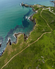 Aerial view of the Petit Minou Lighthouse is a lighthouse in the roadstead of Brest, standing in...