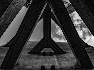 brutalism building in black and white