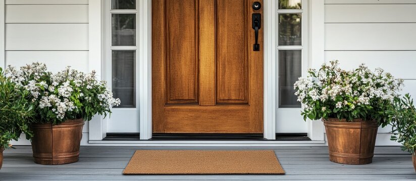 Simple blank doormat placed in front of a door perfect for personalizing with custom designs or welcoming messages
