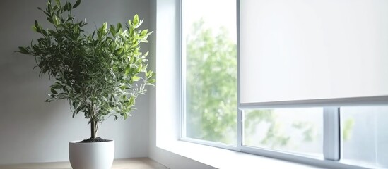 Roller blinds in bright white fabric providing effective sun protection in a modern interior setting
