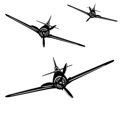 world war vintage fighter plane , Three fighter planes form a combat formation silhouette