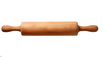 wooden rolling pin isolated on white background, top view