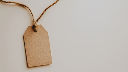 Blank Kraft Paper Tag with Twine on Neutral Background