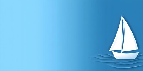 A sailboat icon positioned on the right side, set against a panoramic ocean blue background with ample copy space --ar 3:2 --s 50.