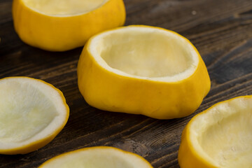 peeled and cut pumpkins on top for baking with meat