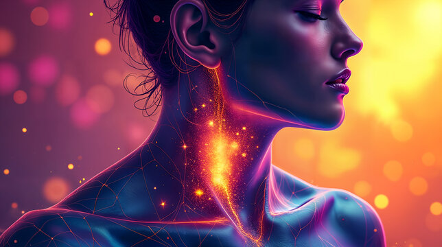 Abstract and Vibrant Artistic Representation of the Thyroid Gland Highlighting Energy and Vitality for an Elegant Health Brand