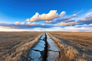 Cracked earth formation open field landscape photography natural environment wide angle drought impact