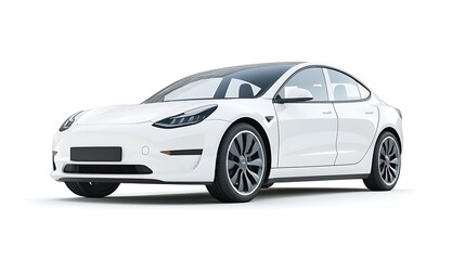 Fototapeta premium A sleek, modern electric car in white, showcasing its aerodynamic design and advanced features.