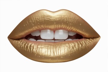 Fototapeta premium Golden Lips: Close-up shot of luscious lips painted in a shimmering gold hue. A luxurious and glamorous image, perfect for beauty, fashion, and cosmetics. 