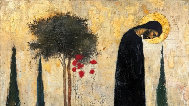 Naklejki Icon of Jesus Christ in the Garden of Gethsemane. The moment of His prayer and agony.