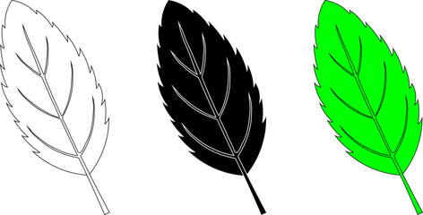 outline silhouette Mentha leaves icon set