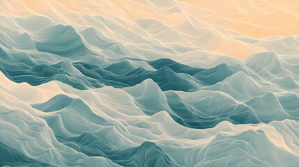 Panoramic view of a digital wave pattern represented in soothing, pastel celadon hues. Celadon. Illustration