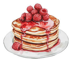 PNG Pancakes with raspberries and syrup