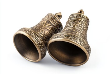 Antique decorative bells with intricate designs on a clean background
