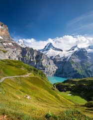 The Majestic Swiss Alps With Towering Snow-Capped Peaks, Alpine Meadows, and Crystal-Clear Mountain Lakes, Creating an Idyllic Natural Setting for Outdoor Adventures