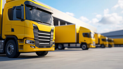 Naklejka premium High Tech Distribution Center with Yellow Cargo Trucks