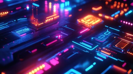 Obraz premium Abstract Neon Circuitry