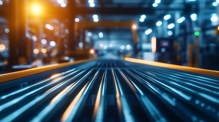 Empty Conveyor Belt in Modern Factory with Robotic Arms
