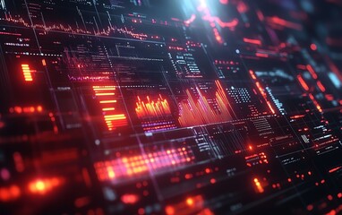 3D digital interface with business graphs and analytics charts, overlaying laptop background, technology and data concept, clear and sleek visuals