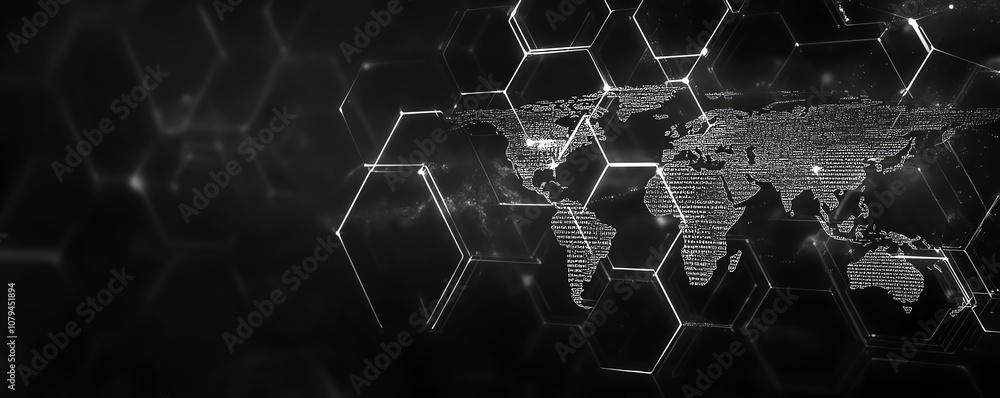 Poster futuristic science education and environment concept, white chemical formulas on dark background wit