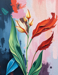 Botanical pattern for printing on wall decorations, covers. Artistic brush strokes.