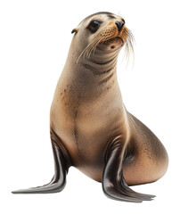 Naklejka premium PNG A curious sea lion resting on a rock at the harbor