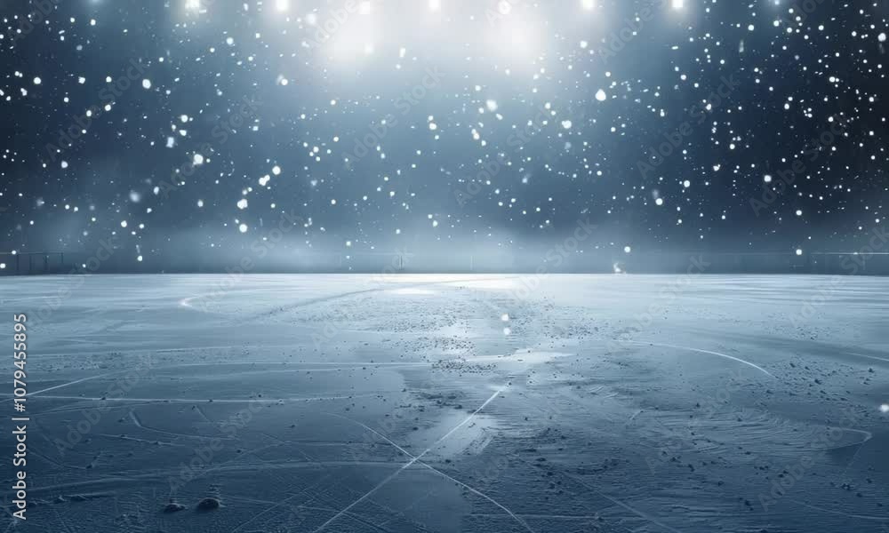 Poster an empty winter background with ice rink and a spotlight shines on it. bright lighting with spotligh