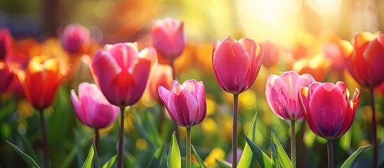 Tulips in the Sunlit Field