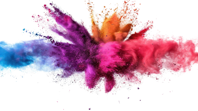 Bright black holi paint color powder festival explosion on white transparent background

