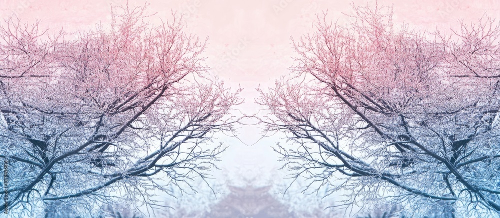Aufkleber geometric arrangement of winter trees surreal branches abstract style color inversion innovative pho
