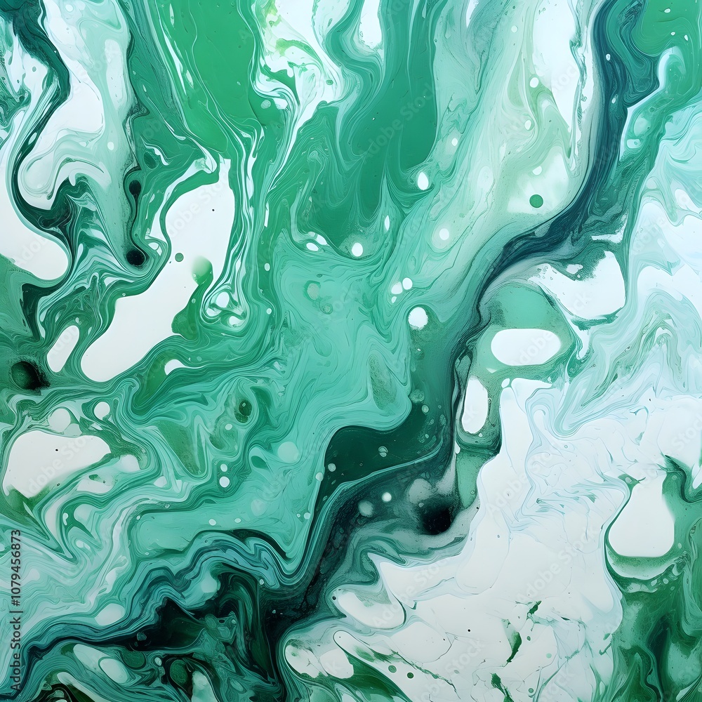 Poster abstract green fluid art with swirling patterns and textures.