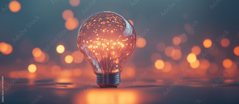 Poster Surreal abstract light bulb design with pins suspended from the top creating a unique illusion on the surface below