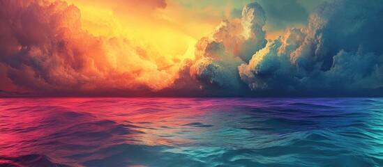 Fototapeta premium A vibrant and imaginative surreal seascape filled with a spectrum of colors